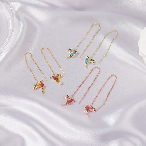 Fashion Accessories New Personalized Bird Droplet Long Hanging Hummingbird Earrings for Ladies Elegant Girls Tassel Crystal Pendant Earrings Jewelry