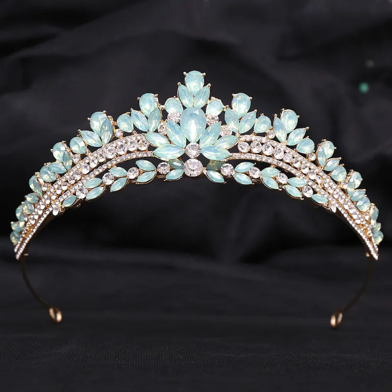 Wedding Birthday Headdress Crown Alloy Inlaid Protein Green Bright Crystal Bride