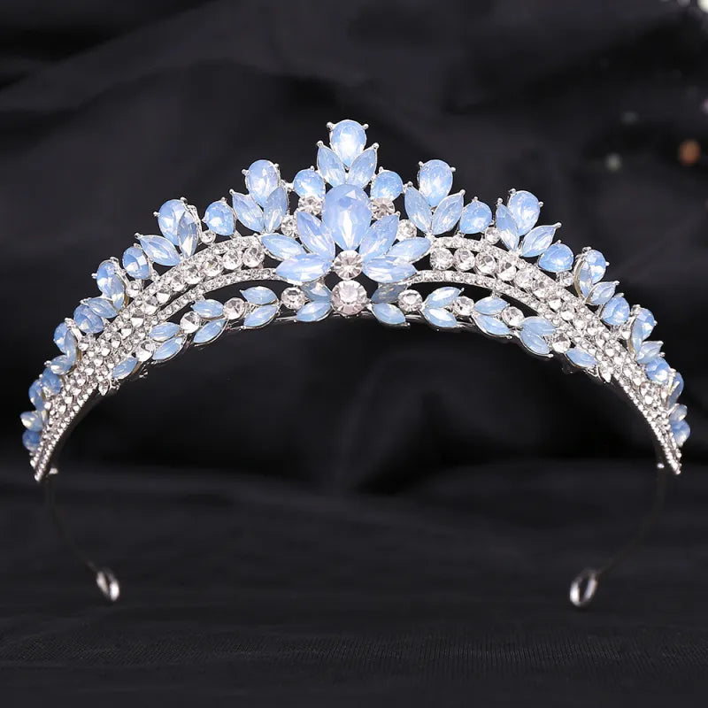 Wedding Birthday Headdress Crown Alloy Inlaid Protein Green Bright Crystal Bride